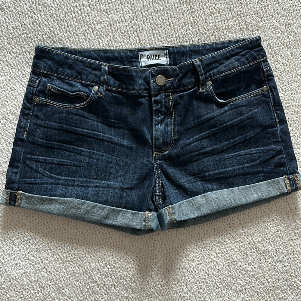 PAIGE Cuff Mid Rise Jean Shorts